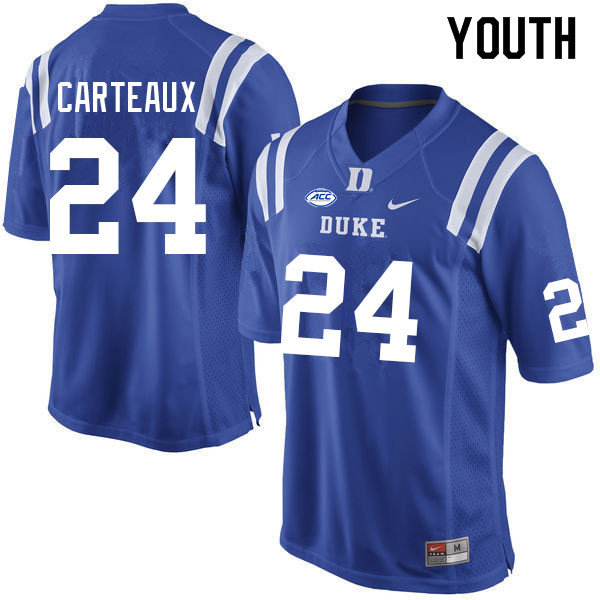 Youth #24 Cole Carteaux Duke Blue Devils College Football Jerseys Sale-Blue - Click Image to Close